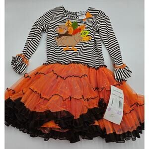Rare Editions Girl's Size 6 Orange & Brown Turkey Tulle Long Sleeve Dress NWT